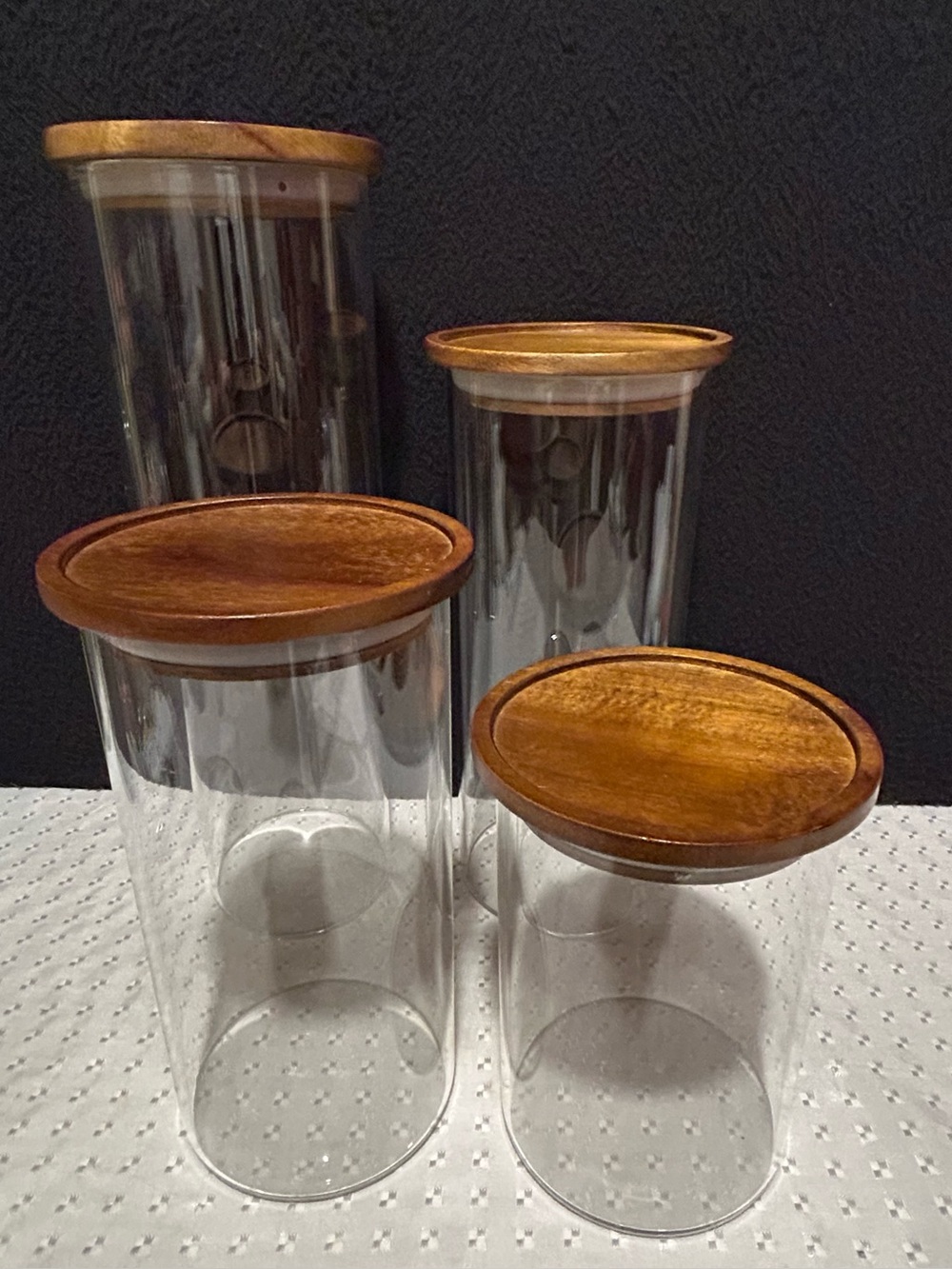 Set of 4 Essos Glass Jars with Wooden Lids Airtight Storage Jars for Kitchen